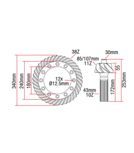 KIT COUPLE CONIQUE 11X38 ADAPTABLE MASSEY FERGUSON ET LANDINI 1660688M91 1661608M91 1664255M92 1885318M93 888358M91