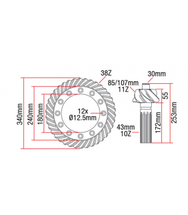 KIT COUPLE CONIQUE 11X38 ADAPTABLE MASSEY FERGUSON ET LANDINI 1660688M91 1661608M91 1664255M92 1885318M93 888358M91