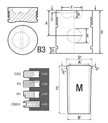 KIT CHEMISE PISTON AXE D35 SEGMENTS ADAPTABLE RENAULT MWM 7701023377