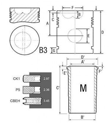 KIT CHEMISE PISTON SEGMENTS D 106.5 ADAPTABLE RENAULT CLAAS MOTEUR JOHN DEERE 6005012806