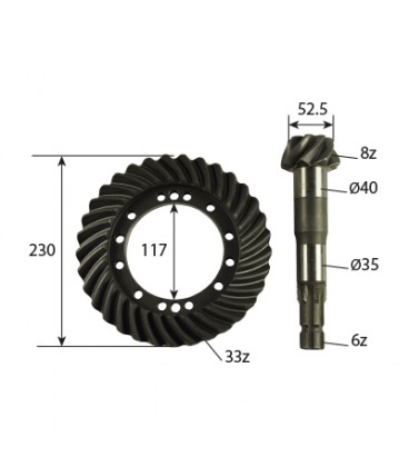 COUPLE CONIQUE DE PONT AVANT 8X33 ADAPTABLE MASSEY FERGUSON CHALLENGER 3429424M91 3429424M92