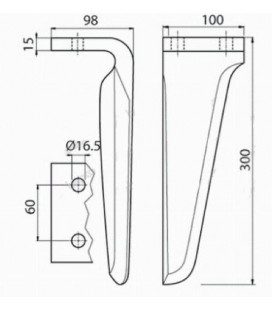 DENT DE HERSE ROTATIVE DROITE OU GAUCHE ADAPTABLE MASCHIO 255058D, 255058G, 36100215