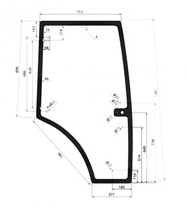 VITRE DE PORTE DROITE ADAPTABLE CLAAS 7700061244 7700073325