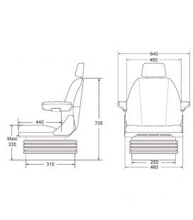 SIEGE PNEUMATIQUE SUSPENSION ULTRA BASSE FREQUENCE DELUXE D3030 TISSU SEARS CONSOLE TOURNANTE