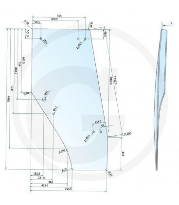 VITRE DE PORTIERE GAUCHE ADAPTABLE LANDINI BLIZZARD ET MASSEY FERGUSON 3547695M1